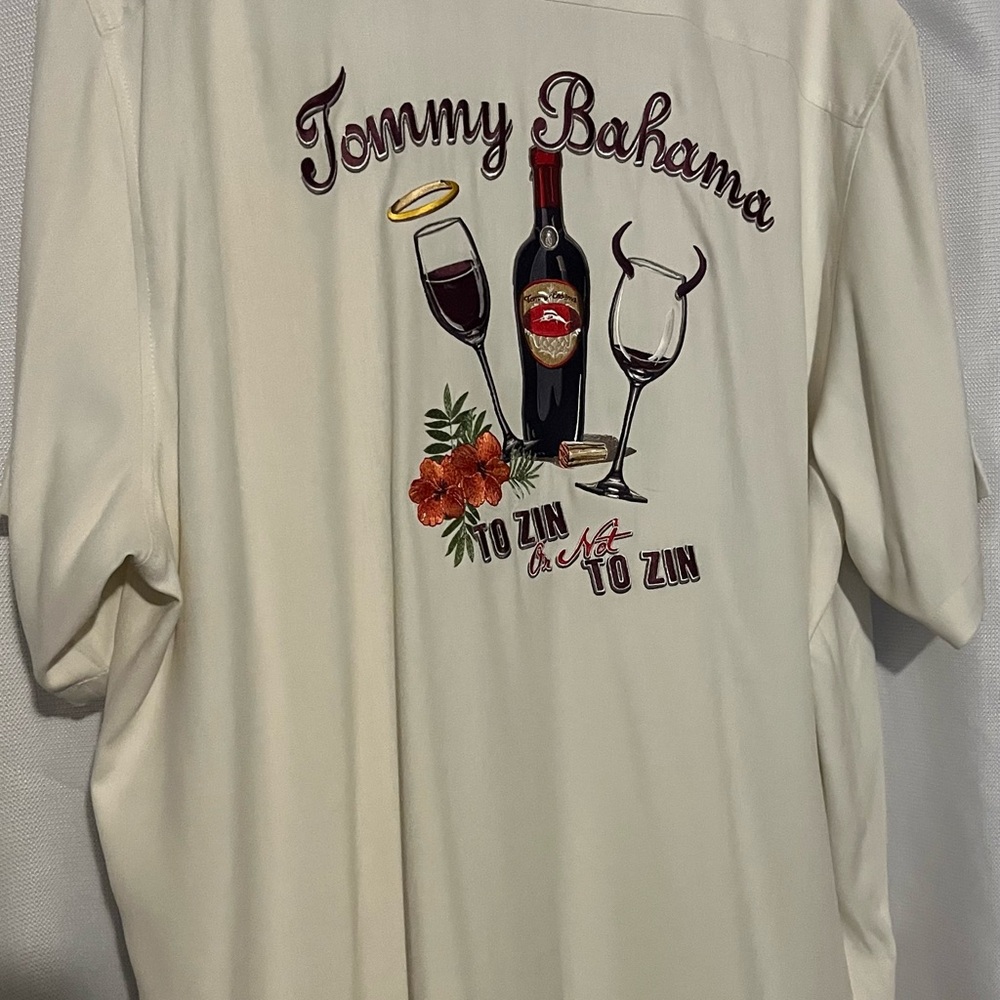 Tommy Bahama Mens Embroidered Silk Camp Shirt TO ZIN OR NOT ZIN Size XL Cream